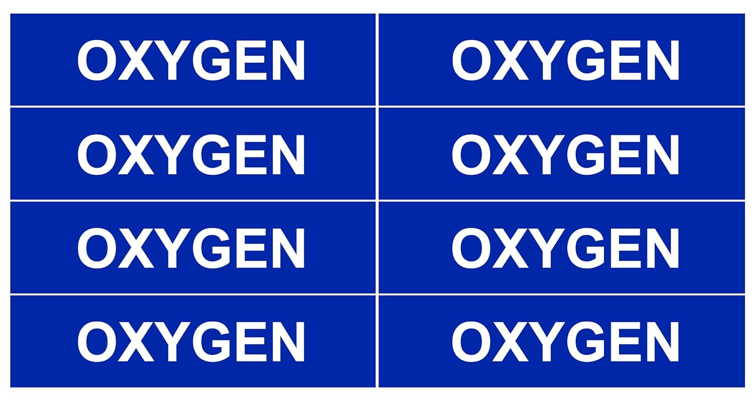 OXYGEN_Gas Pipe Tubing Labels_ 3/4" Height, 3" Width, White Print on Blue Background