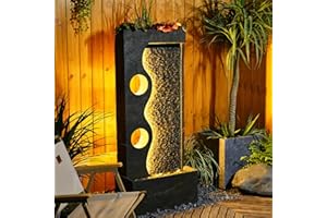 Tankana 47 inches Outdoor Water Fountain Garden - Waterfall Indoor Modern Water Feature Freestanding Fountains with LED Strips for Patio Yard Pool Home Decor, Dark Gray, Faux Rust Finish