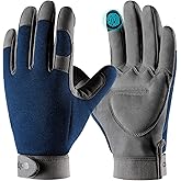COOLJOB Thorn Proof Garden Gloves with Touchscreen Fingers for Men, Rose Pruning Work Gloves with Palm Cushion for Gardener, Farmer and Landscaper (Navy 1 Pair Large)