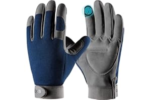 COOLJOB Thorn Proof Garden Gloves with Touchscreen Fingers for Men, Rose Pruning Work Gloves with Palm Cushion for Gardener, Farmer and Landscaper (Navy 1 Pair Large)