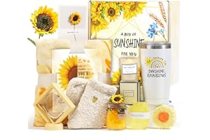 MIKIMOONY Sending Sunshine Gifts for Women, Mothers Day Gifts for Mom, Care Package for Women, Get Well Soon Gifts Basket, Unique Birthday Gifts Box with Inspirational Blanket Candle for Women, Her, Mom, Wife