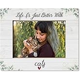 HUKINE Cat Picture Frame 5x7, Cat Mom Lady Lovers Owner Gifts, Pet Lover Gifts, Life is Just Better With Cats Picture Photo Frames for Tabletop Desk Decor
