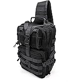 Silfrae Tactical Sling Bag Military Single Shoulder Backpack Chest Bag Range Bags (Black)