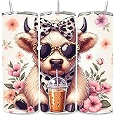 Products Innovations Personalized Highland Cow Themed Tumbler Cup 20 oz Stainless Steel Skinny Tumbler with Lid and Straw Insulated Portable Mug (Boujee Highland Cow 2)