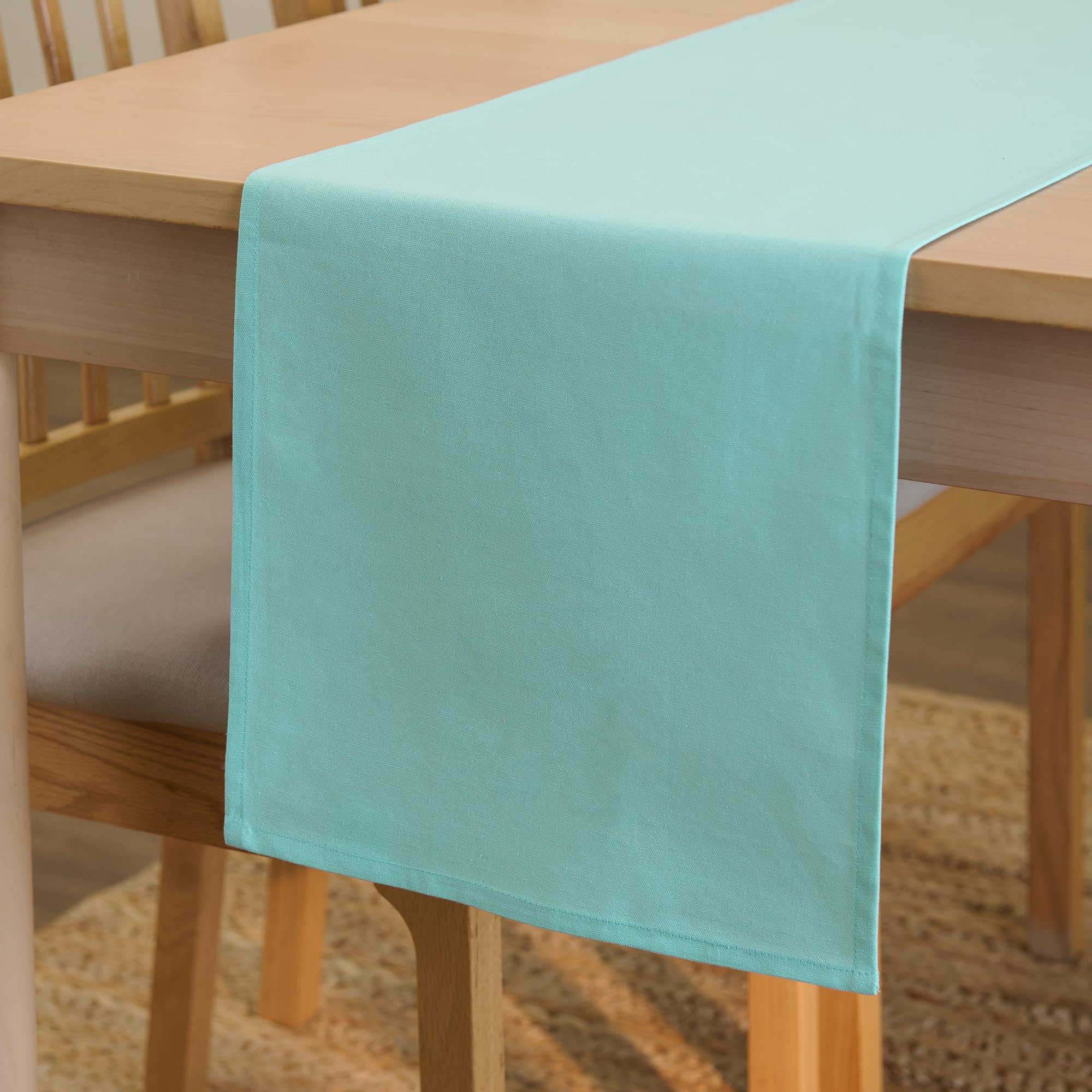 Encasa XO Table Runner 13x91 in Long | Cotton Canvas Fabric | Egg Blue Solid Color | Machine Washable & Durable — image 1