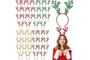 Zubebe Christmas Deer Antlers Headband Glitter Snowflake Reindeer Bulk Antlers Headpiece Headdress for Costume Party(24 Pcs)