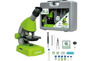ESSENWI Microscope Set for Kids - Up to 40X-640X Magnifications,STEM Kit w/All Tool and Carrying Microscope Case for Students