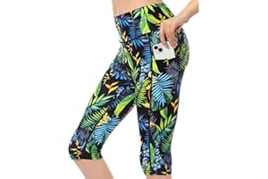 Cagola Womens UPF50+ Swim Capris High Waisted Swim Pants Tummy Control Knee Length Long Swim Shorts with Pockets Quick Dry
