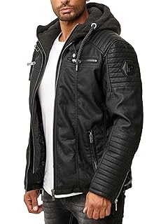 Chaqueta de cuero con gorro hombre Clearance