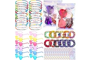 FineCheer 60 Pcs Kpop Friendship Popular Singer Party Favors Bulk 12 Set Friendship Bracelets Sunglasses Hair Scrunchies for Girl Women 80s Y2K Kpop Disco Fans Party Supplies(Multicolor)