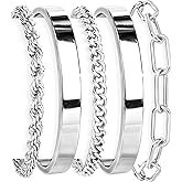 Gokeey Gold Bracelets Set for Women Non Tarnish, 14K Gold Plated Sterling Silver Chunky Cuff Bracelet Stackable Gold Bangles Bracelet for Women Trendy Fashion Accessories Tie Knot Cuban Rope Paperclip Beaded Bracelet Stack Jewelry Valentines Day Gifts