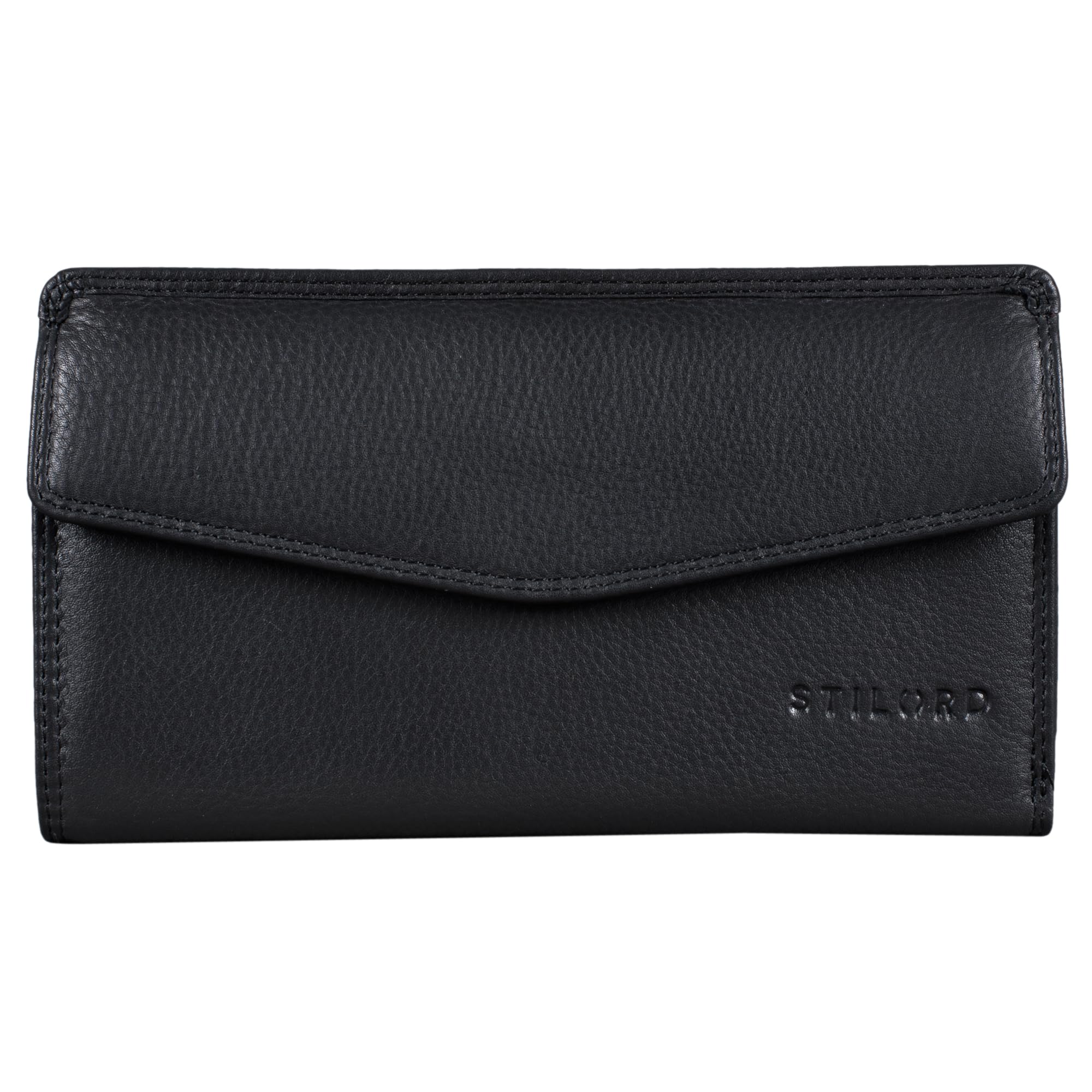 STILORD 'Gloria' Leather Wallet Ladies RFID and NFC Protection with 14 Credit Card Slots and Gift Box Purse for Women, Colour:Black