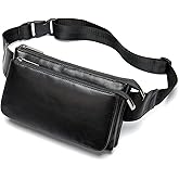 Niucunzh Small Leather Mens Fanny Packs for Women Lightweight Lambskin Leather Waist Bag Sport Men Crossbody Belt Purse Hip bags Hands-Free Bumbag Black