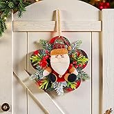Christmas Wreaths for Front Door Santa Claus Wreaths Winter Pendant Cute Doll with Pine Needle Berry Xmas Door Decoration Home Porch Fireplace Window Wall Outdoor Holiday Decor