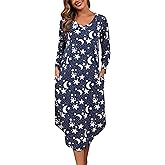 PNAEONG Nightgowns for Women Soft Cotton Long Sleeve Night Gowns Adult Sleepwear V Neck Nightshirt Comfy Sleepshirts