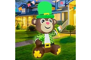 JOYEASE 4 FT St Patricks Day Inflatable Bear Decoration LED Lighted Blow up for Home Yard Lawn Garden Indoor Outdoor Party Holiday St Patricks Day Inflatables Decorations