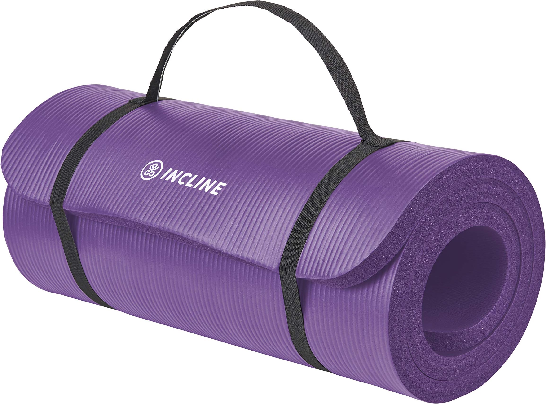 Incline Fit Exercise Mat Ananda 1" Extra Thick Exercise Mat with Strap - Non Slip Workout Mat for Yoga, Pilates, Stretching, Meditation, Floor & Fitness Exercises
