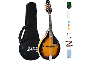 Mulucky A Style Mandolins Instrument, 8 String Acoustic Mandolin with Beginner Kit for Adults Kids, Case, Tuner, String, Picks - Sunburst