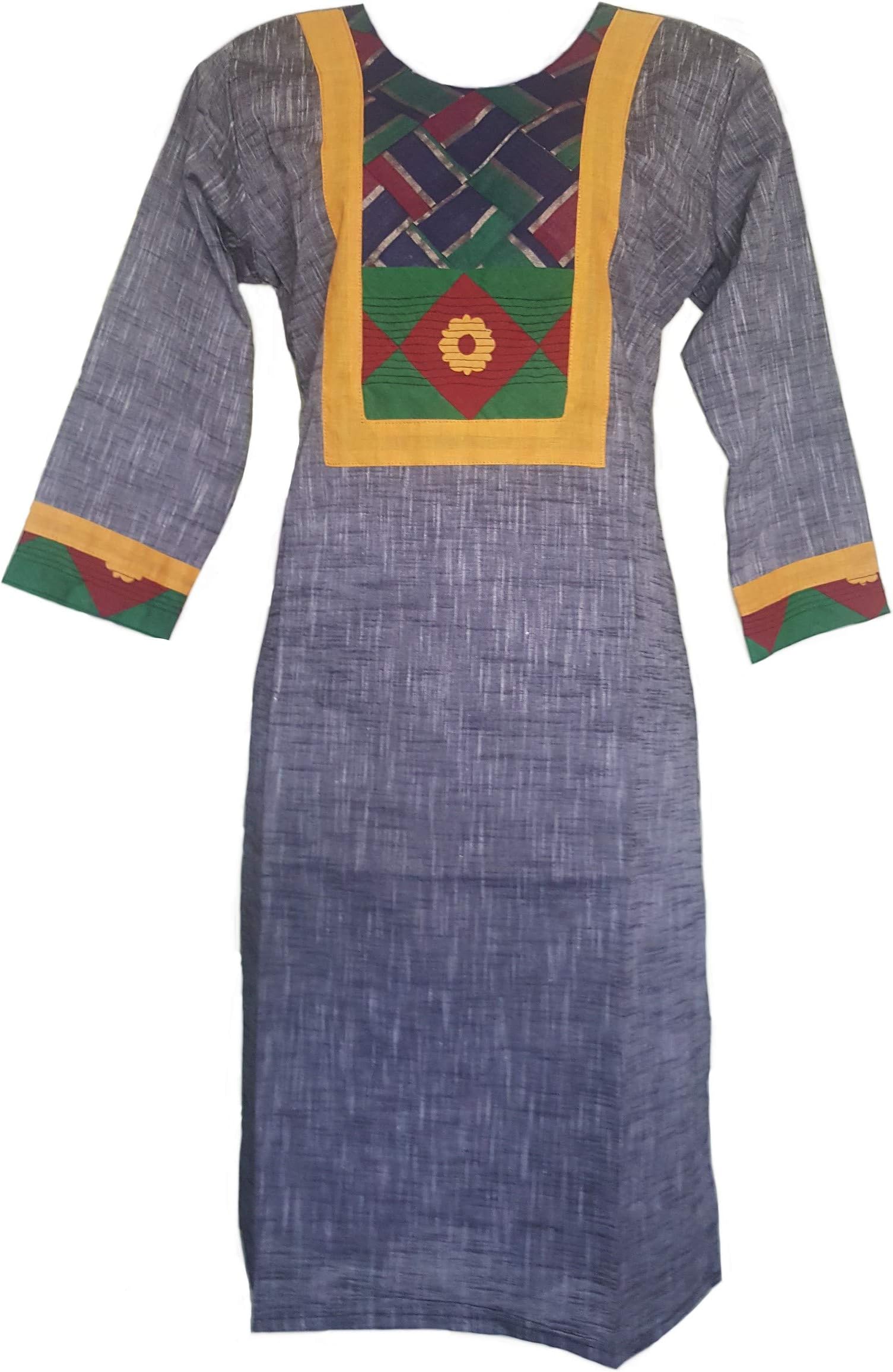 KAASS COLLECTION Women's Cotton Top/Kurti with Colorful Patchwork Neck Pattern