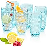 CREATIVELAND Highball Beverage Glasses Set of 6 TURQUOISE Colored Thick & Heavy Base Big Capacity 14.87oz|440ml, Drinking Glass Tumbler for Iced Tea, Water, Soda & Juice and Cocktails etc