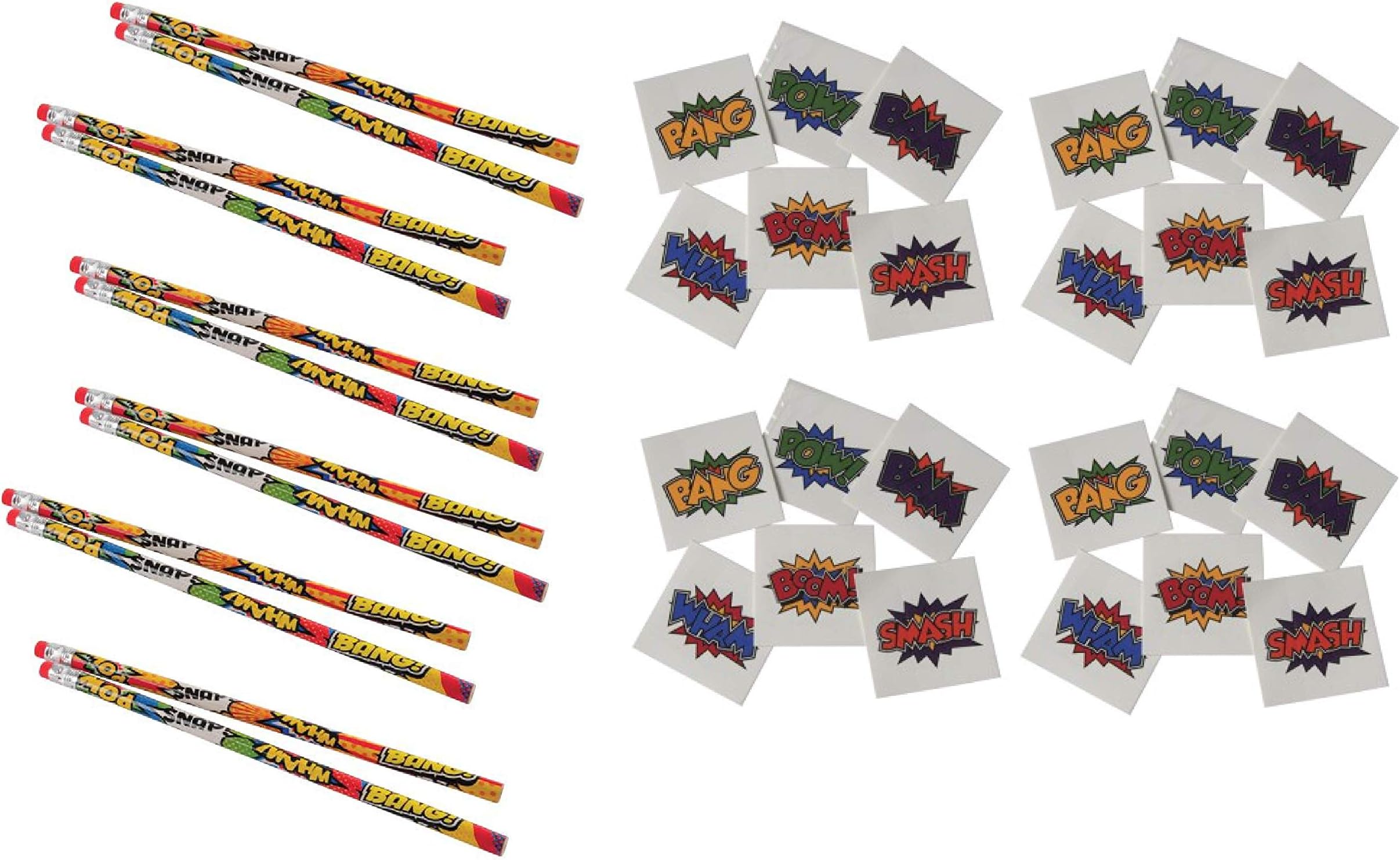 Awesome SuperHero Theme Party Favors ~ 1 Dozen Pencils & 144 SuperHero Tattoos - Theme Party, Goody Bag, Classroom Prize
