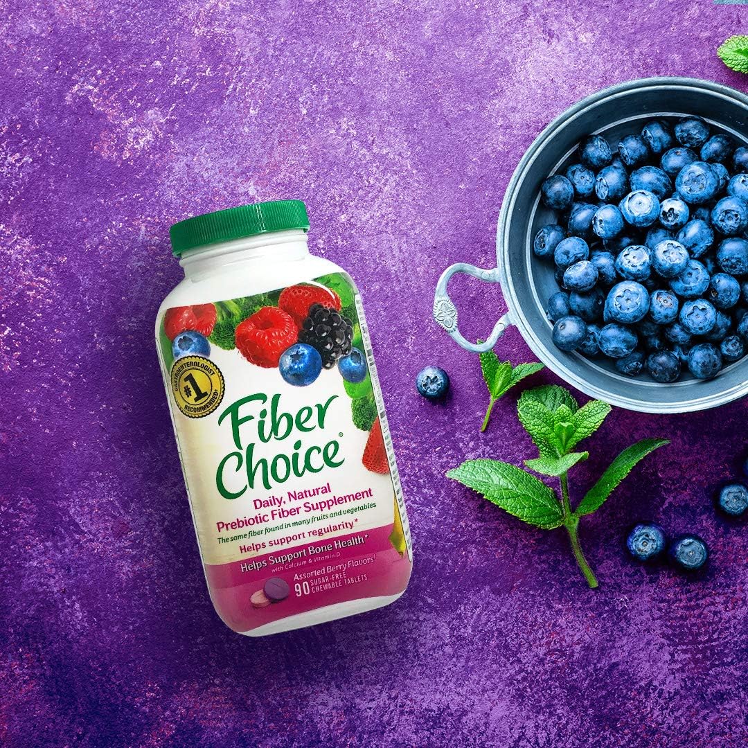 Fiber Choice Bone Health* Daily Prebiotic Fiber Chewable Tablets, Excellent Source of Fiber, Calcium & Vitamin D3*, Sugar-Free, #1 Gastroenterologist Recommendedⱡ, Helps Support Regularity*, 90 Count Assorted Berry: Health & Personal Care
