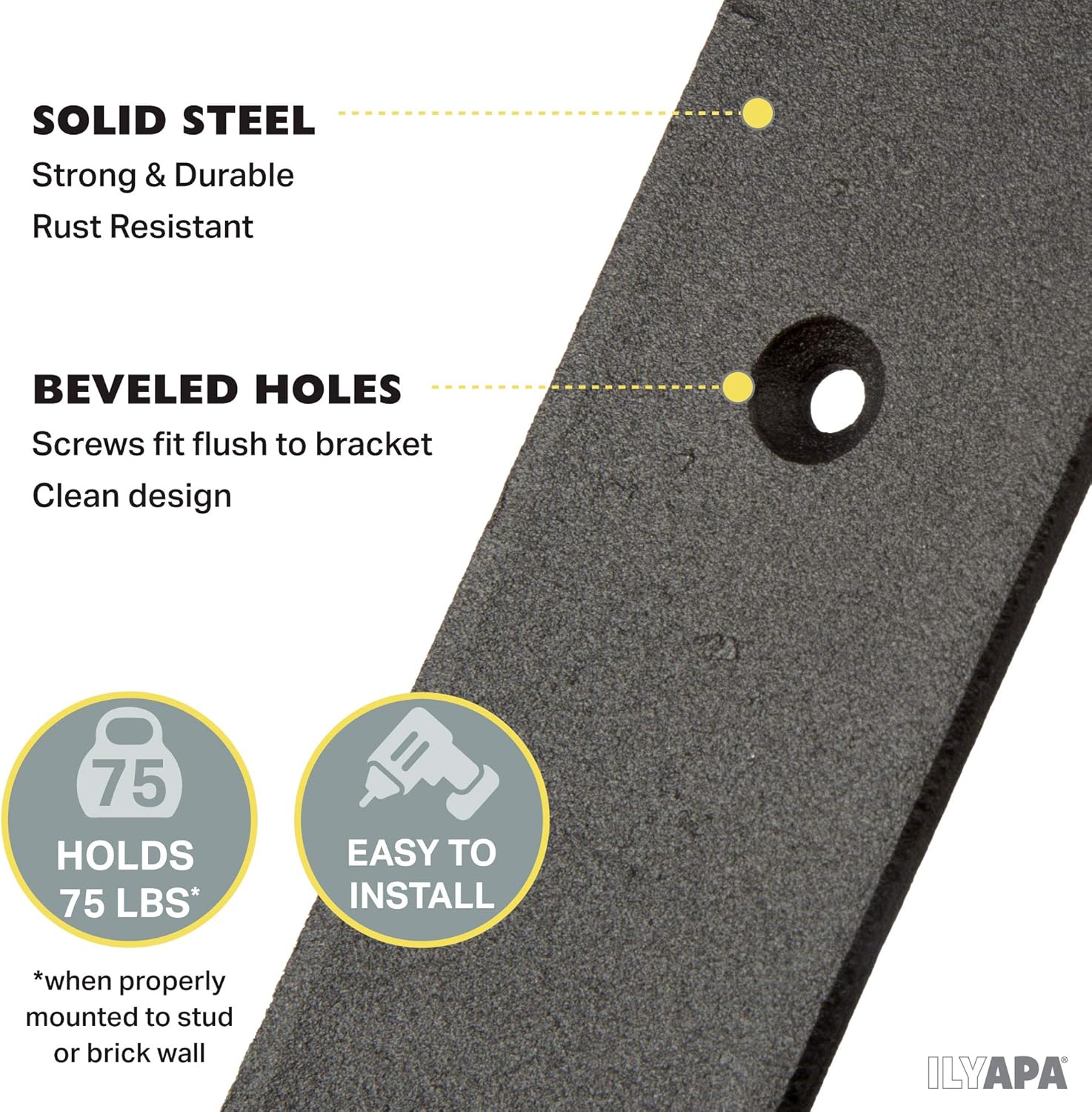 Heavy Duty Steel Floating Shelf Brackets, Undermount Bracket With Lip- Farmhouse Rustic Iron Matte Finish - 4 Pack of 6 x 7.25 Inch Industrial Metal Shelf Holders, Joint Angle Brackets for Wall Shelve: Home Improvement