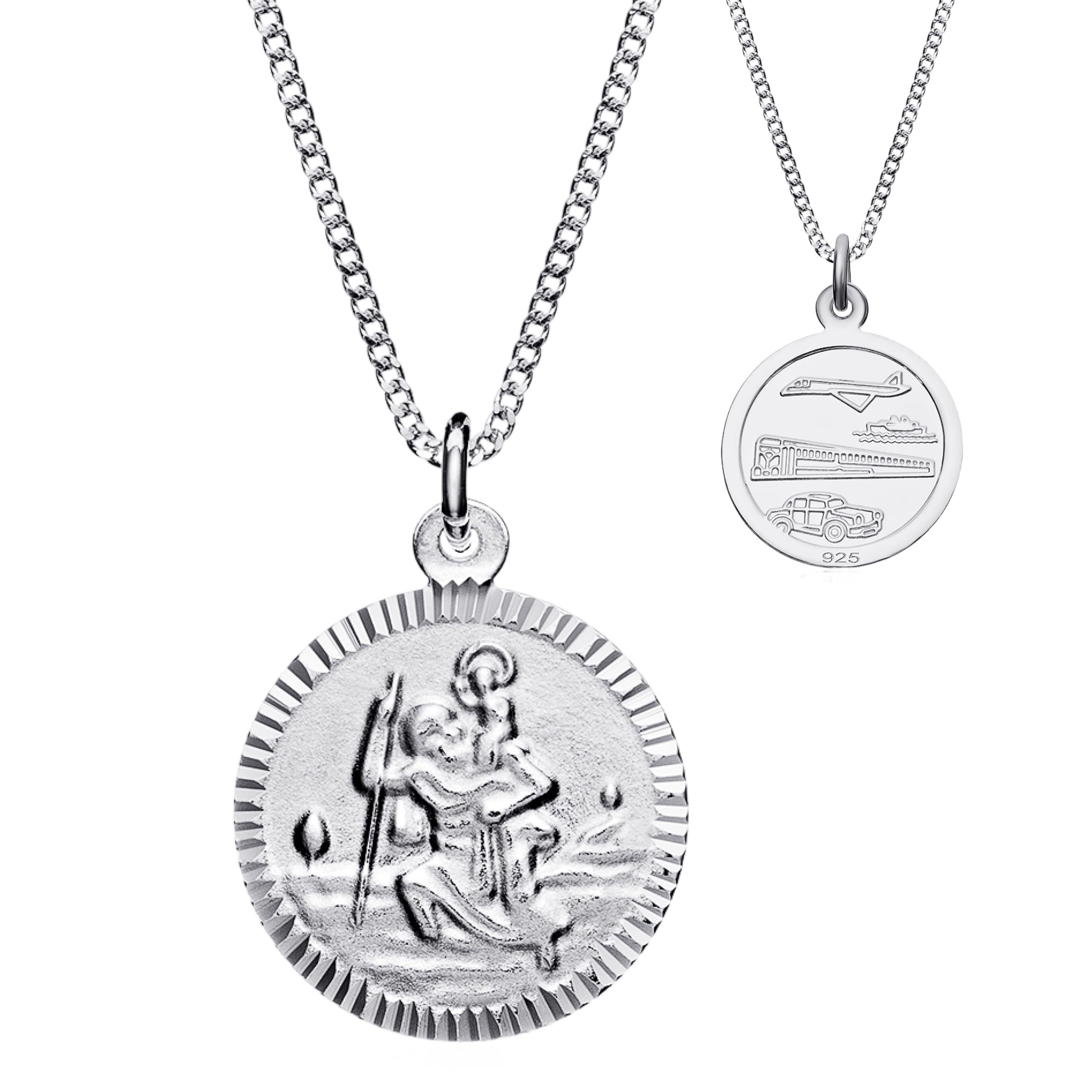 Aeon Silver St Christopher Necklace - 925 Sterling Silver Pendant | Double Sided | Holy Christian Travel Protector | Adjustable 16-18" Chain (18mm) (Modern)