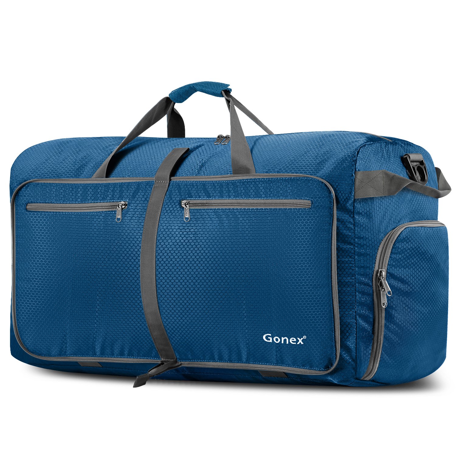 Gonex 40L Foldable Travel Duffle Bag with Shoes Compartment, Lightweight Water Repellent Holdall Bag for Boarding Airline Gym Weekender Bag Deep Blue