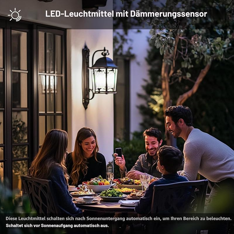 E27 Glühbirne mit Lichtsensor, LED Lampe Tageslichtsensor,Tageslicht, 2 Stück — Foto 5 von 8
