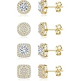 JEWPARK Cubic Zirconia Stud Earrings for Women Men 14K Gold-Plated Halo Stud Earrings Hypoallergenic Earrings CZ Halo Stud Earrings for Sensitive Ears