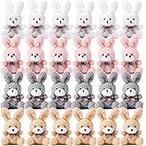 Sotiff 24 Pcs Easter Plush Bunny Stuffed Animal Gift Bulk 4.7 Inch Mini Bunnies Keychain Doll Furry Rabbit with Bow Tie for Birthday Baby Shower Party Favor Gifts Classroom Rewards(Classic Color)