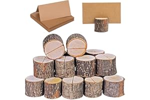 WOHENI Place Card Holders, 20 Pcs Place Rustic Wooden Card Holders Table Number Stands for Name Tags Food Markers Party Wedding Table Name Card Holder Memo Photo Holder Card and 30 Pcs Kraft