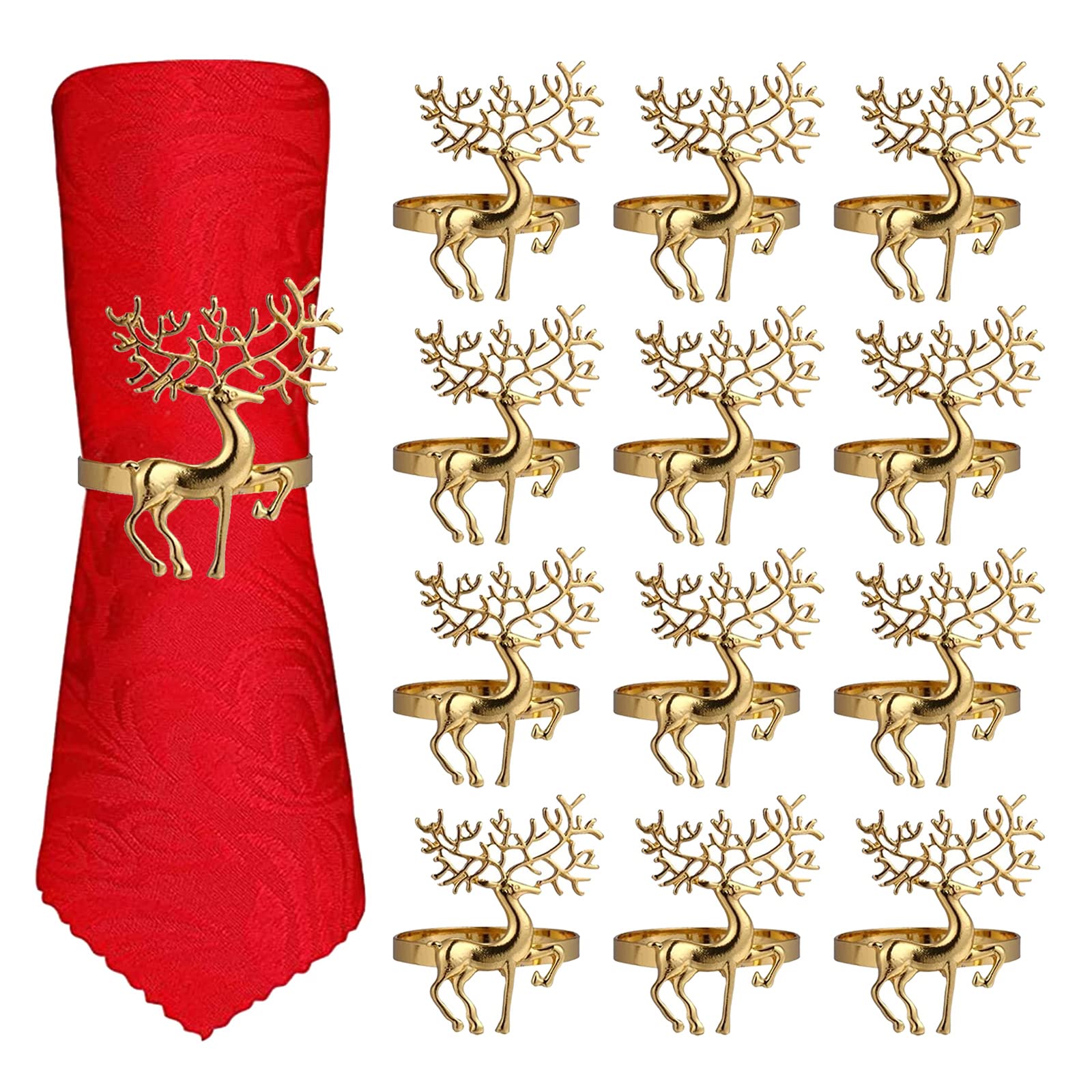YODOOLTLY Christmas Napkin Rings- 12 Pcs Christmas Alloy Napkin Ring Holder Household Napkin Buckle for Table Decor, Wedding, Xmas, Party Dinner, Thanksgiving (Gold 12PCS),4.2*5cm