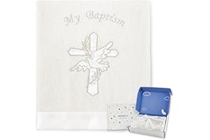 Pinuotu Cotton Baby Baptism Blanket – White Christening Shawl with Satin Trim & Embroidered Cross, Soft Receiving Blanket for Newborn Boys & Girls, 40x31 Inches with Gift Box