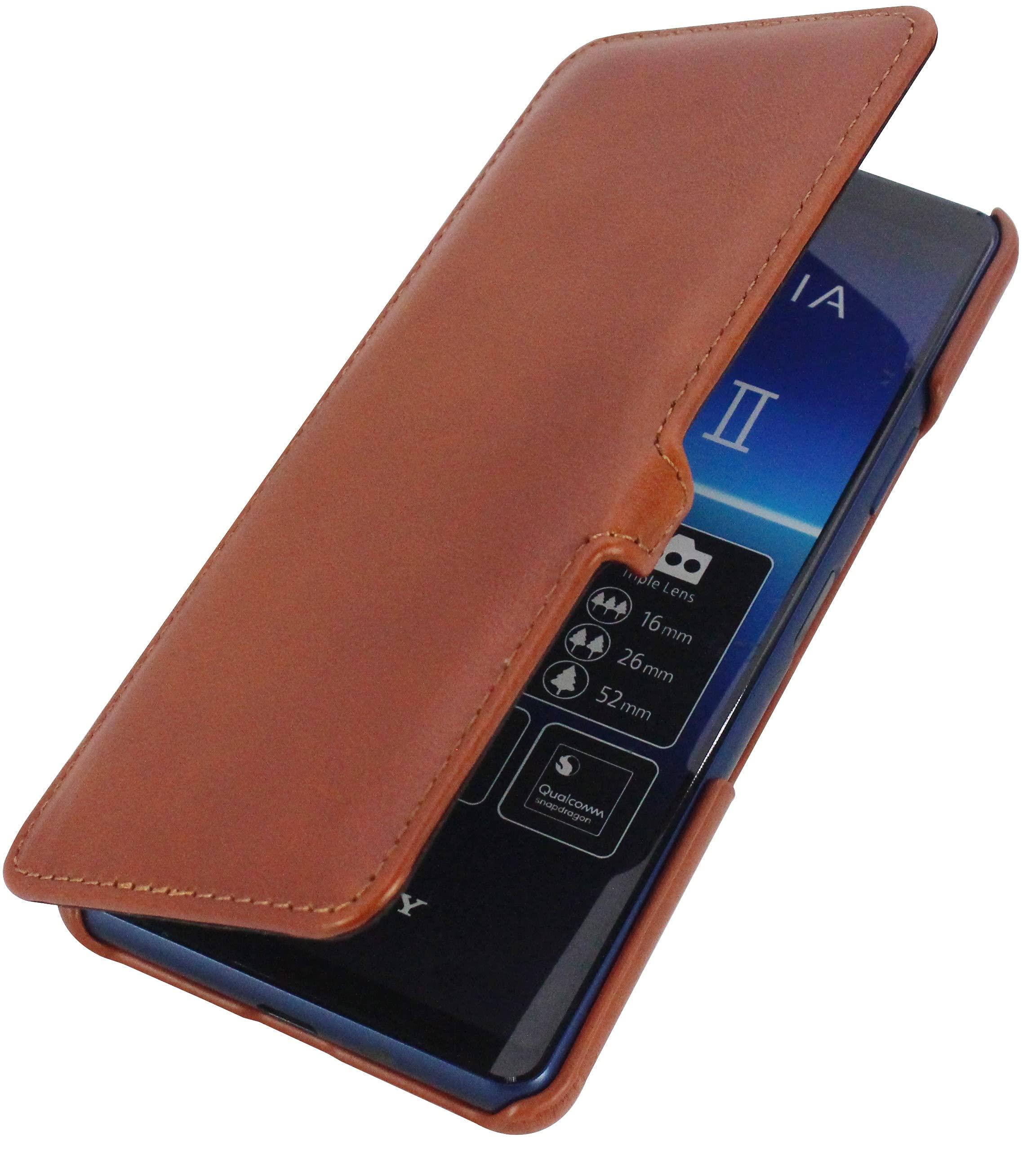 STILGUT Folio Case for Sony Xperia 10 II with Side Flap and Clip Closure Real Leather Cognac