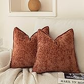 WACOMECO Neutral Chenille Throw Pillow Covers, Pack of 2 Soft Textured Accent Decorative Cushion Covers for Couch Sofa Bed Home Decoration,18x18 Inch, Burnt Orange