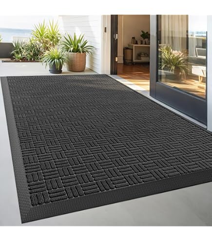 Paillasson Extérieur Antidérapant – Tissu élastique Résistant à La Pluie – 43x76 Cm – Noir/Gris – Fond Caoutchouc
