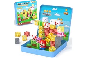 hunloot 49PCS Mini Magnetic Tiles Travel Toys for Kids Ages 4-8, Magnetic Building Blocks Adventure Set with Portable Iron Storage Box & Play Base, STEM Learning Activities for Toddlers 3-5