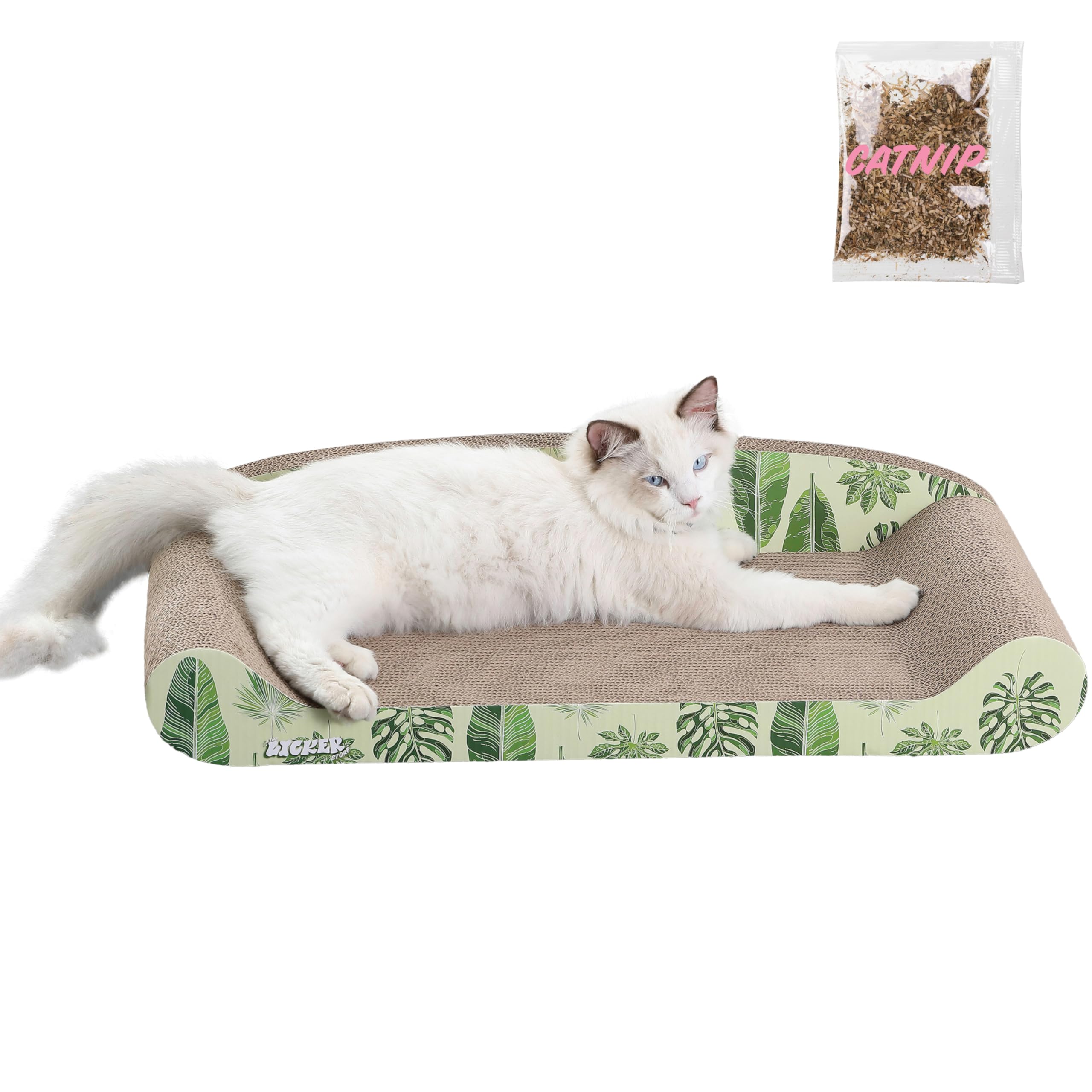 The LICKER Store CSR1004B Montego 27.5″ Coastal Patterned Cardboard Lounge Bed Cat Scratcher with Catnip, Mint/Green