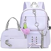 XOMYQUAO School Backpack for Girls Backpack with Lunch Box Kids Backpack Set Gothic Bookbag School Backpacks for Girls Teens (Purple)