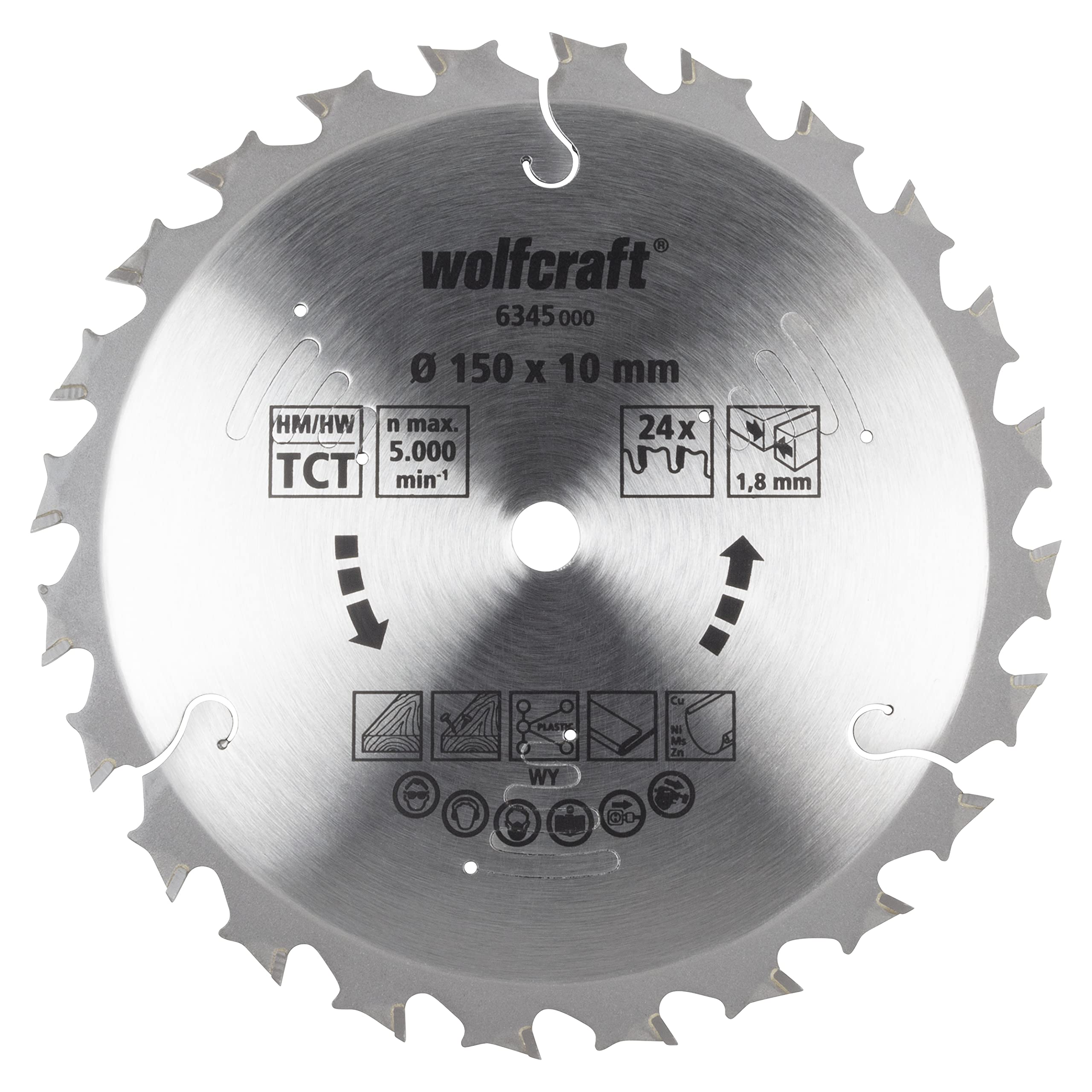 wolfcraft Circular Saw Blade for Cordless Circular Hand Saws, purple series, Ø 150 mm I 6345000 I Fast, medium-coarse cuts