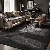 Nayoroom Light Luxury Black Grey Gold Modern Geometric Area Rug 8x10, Faux Wool Soft Non-Slip Non-Shedding Rug, Durable Easy-Care for Living Room Bedroom Dining Room.