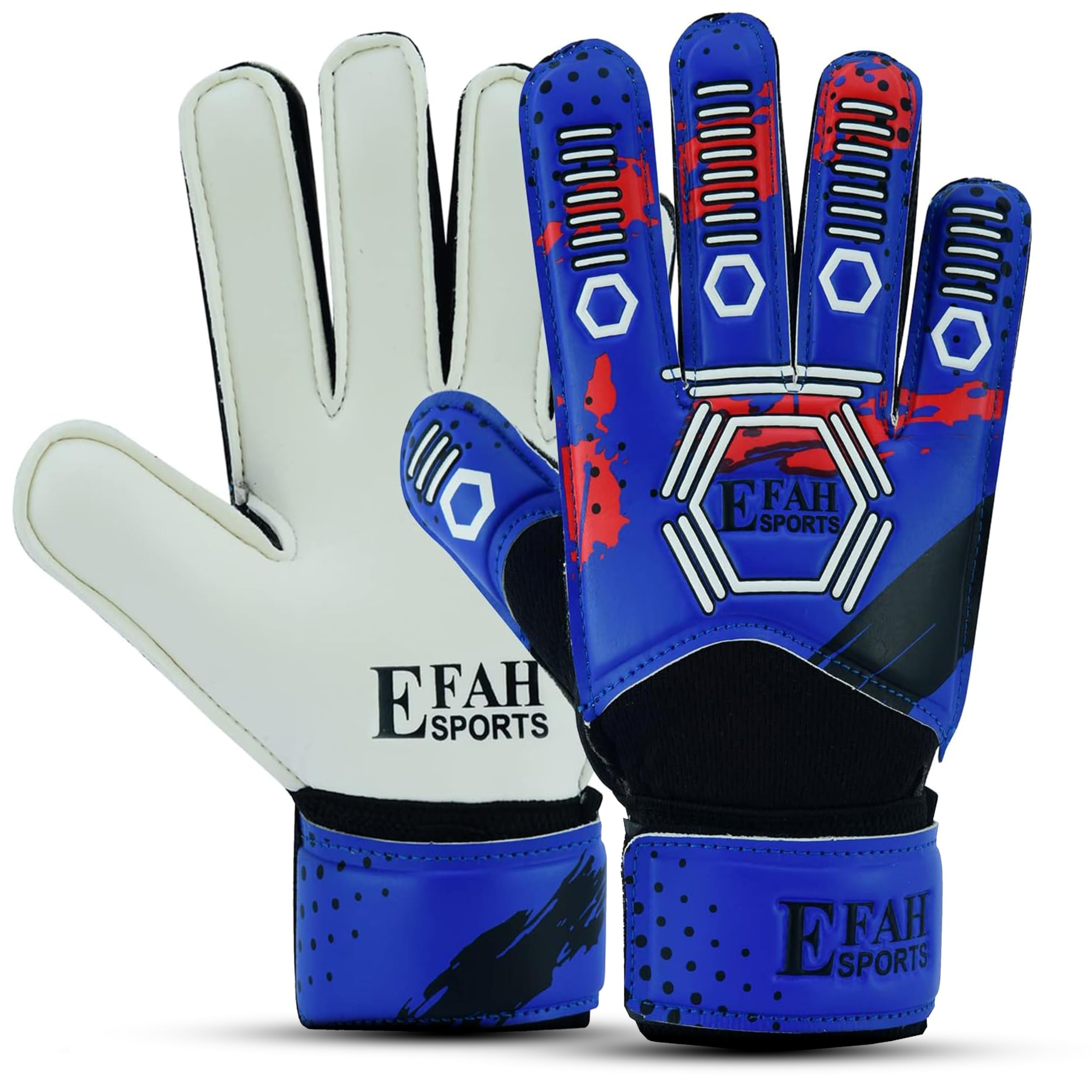 EFAH SPORTS Football Goalkeeper Gloves For kids Boys Children Youth Soccer Goalie Goalkeeping Glove with Strong Grip Palms (Size 5, Blue/white)