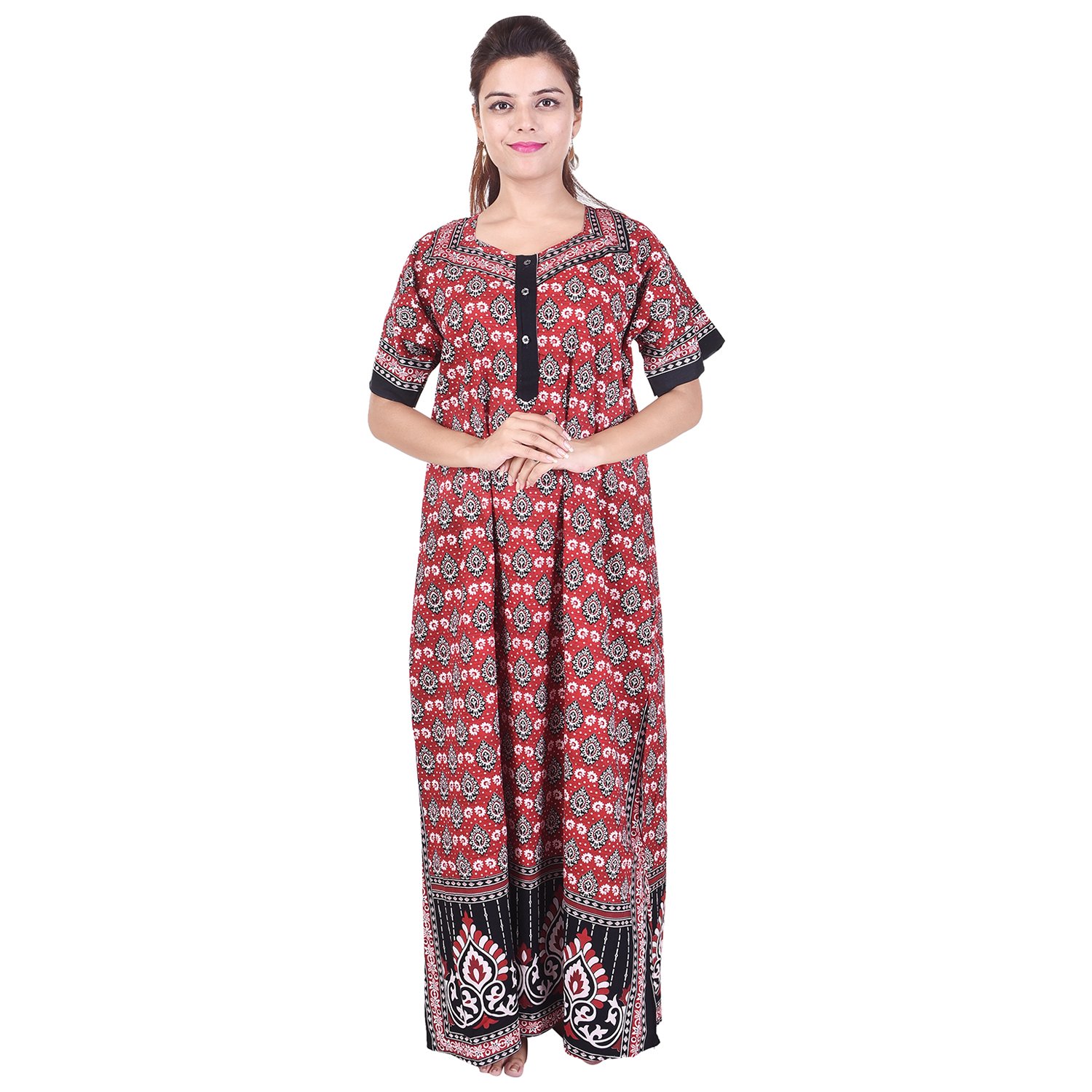 jwf women's cotton nighty free size (pack of 4 pcs)