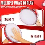 Flexzion 8 Inch Wooden Round Tambourine with 8 Jingles Red Handheld view 6