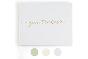 LONLAT Elegant Wedding Guest Book for Wedding Reception, Beautiful Guestbook for Baby Shower and Wedding Decor, 100 Lined Pages for Sign in, Polaroid Pictures and Photos, Linen Cover (White - Lined Pages)