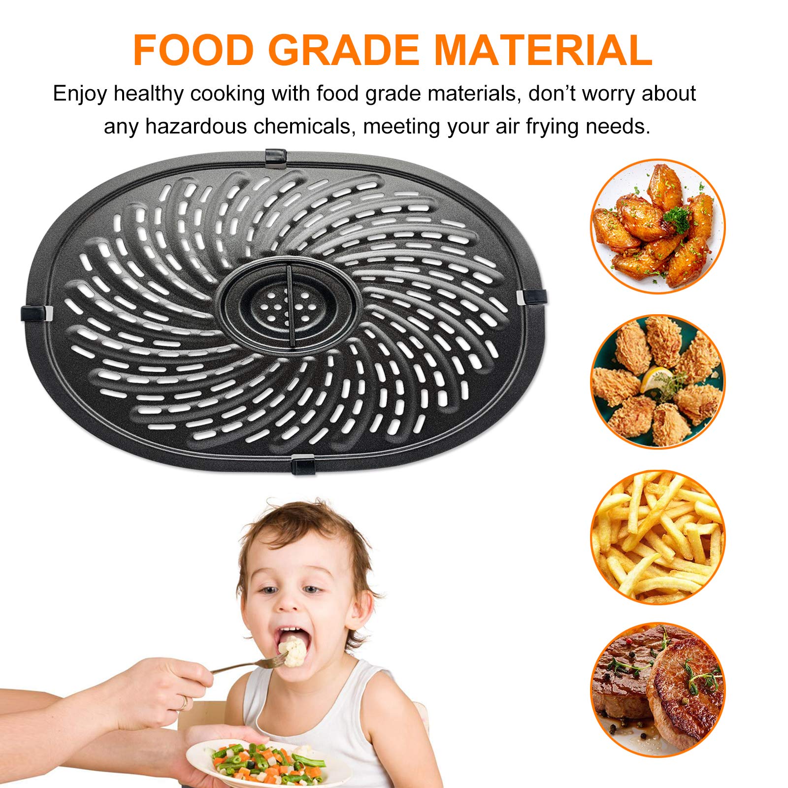 Air Fryer Grill Pan for Power XL Vortex 7QT Air Fryers, Oval Nonstick Air Fryer Replacement Parts Accessories Rack Tray Basket Crisper Grill Plate with Rubber Bumpers, Dishwasher Safe