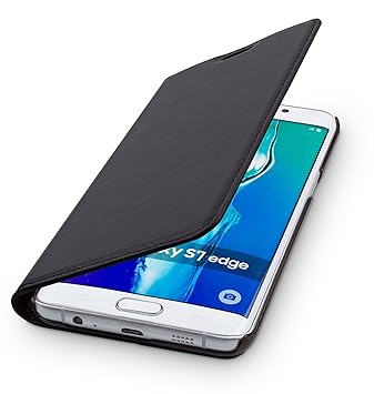 WIIUKA Echt Ledertasche -TRAVEL- für Samsung Galaxy S7 Edge mit Kartenfach, extra Dünn, Tasche Schwarz, Leder Hülle kompatibe