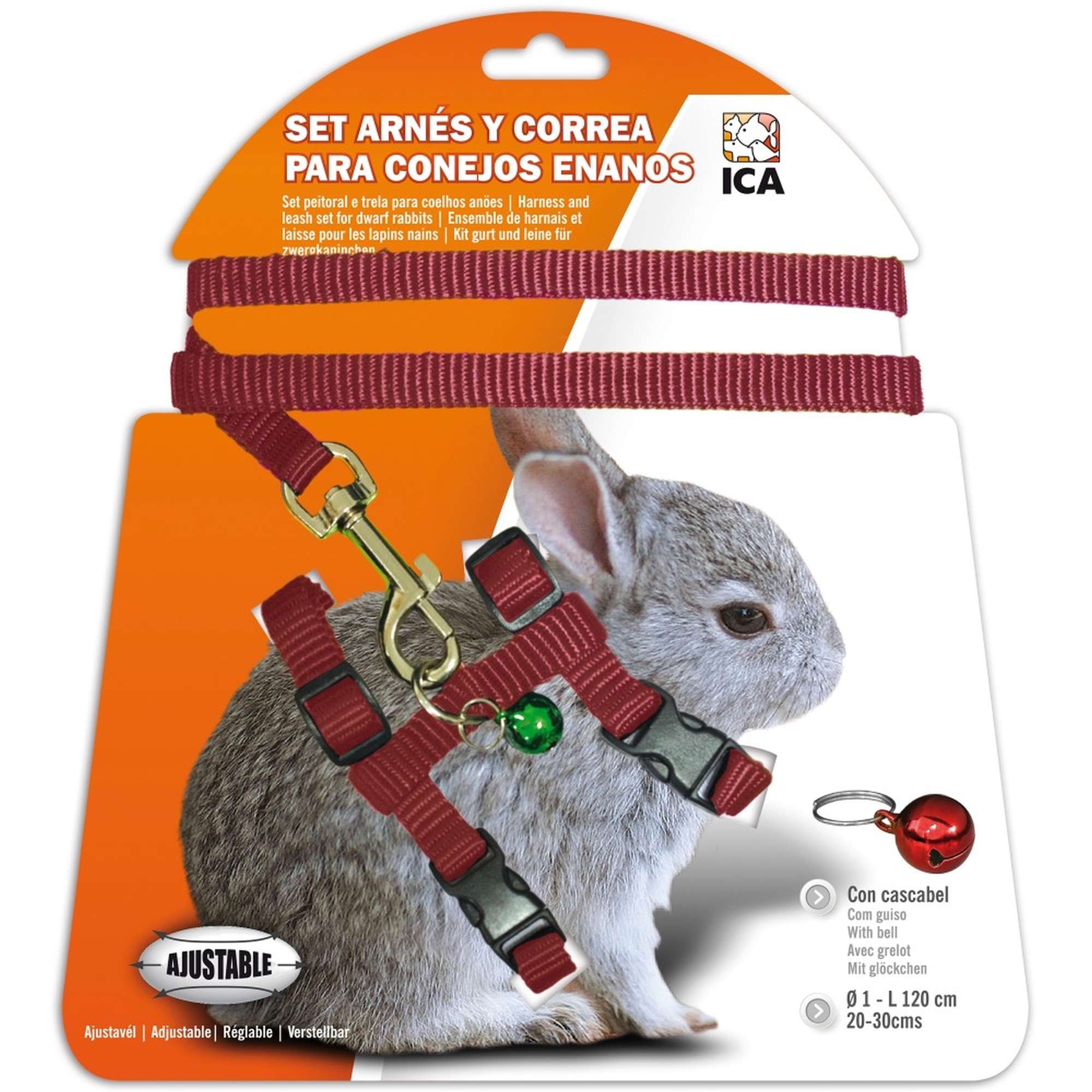ICA DA1020 Dwarf Rabbit Harness and Strap Set, Red